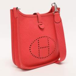 Pre Owned Hermes Bougainvillier Taurillon Clemence Leather Evelyne TPM Bag 