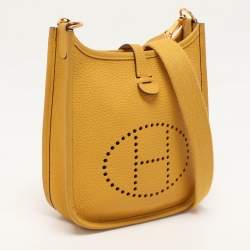 Pre Owned Hermes Jaune Ambre Taurillon Clemence Leather Evelyne 16 TPM Bag
