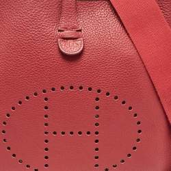 Hermes Rouge Casaque Taurillon Clemence Leather Evelyne II PM Bag