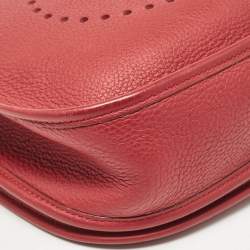 Hermes Rouge Casaque Taurillon Clemence Leather Evelyne II PM Bag