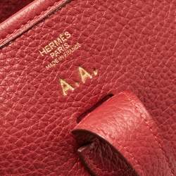Hermes Rouge Casaque Taurillon Clemence Leather Evelyne II PM Bag