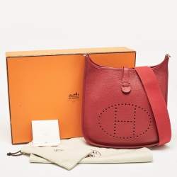 Hermes Rouge Casaque Taurillon Clemence Leather Evelyne II PM Bag