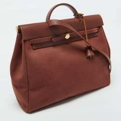 Pre Owned Hermes Rouge H Toile and Leather Herbag Zip 39 Bag