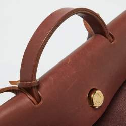 Pre Owned Hermes Rouge H Toile and Leather Herbag Zip 39 Bag