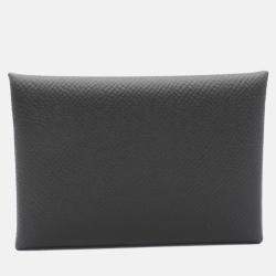 Hermes Black Leather Calvi Duo Leather Card Case