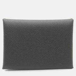 Hermes Black Leather Calvi Duo Leather Card Case