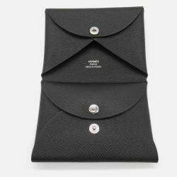 Hermes Black Leather Calvi Duo Leather Card Case