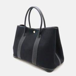 Hermes Black Canvas Leather Garden Party Pm Tote Bag