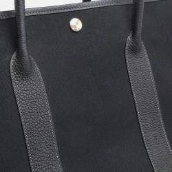 Hermes Black Canvas Leather Garden Party Pm Tote Bag