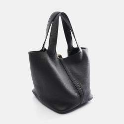 Hermes Black Leather Picotin Lock Mm Handbag