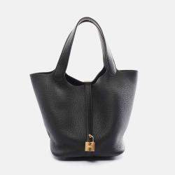 Hermes Black Leather Picotin Lock Mm Handbag