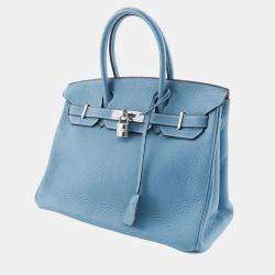 Hermes Blue Jean Leather Birkin 30 Handbag