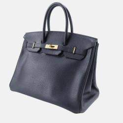 Hermes Ardennes Black/Gold Leather Birkin 35 Handbag