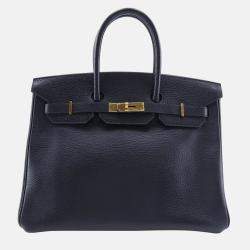 Hermes Ardennes Black/Gold Leather Birkin 35 Handbag