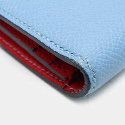 Pre Owned Hermes Light Blue Red Bearn Souffle Leather Long Bi-Fold Wallet
