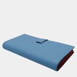 Pre Owned Hermes Light Blue Red Bearn Souffle Leather Long Bi-Fold Wallet