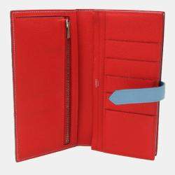 Pre Owned Hermes Light Blue Red Bearn Souffle Leather Long Bi-Fold Wallet