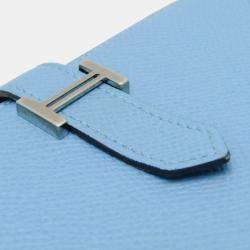 Pre Owned Hermes Light Blue Red Bearn Souffle Leather Long Bi-Fold Wallet
