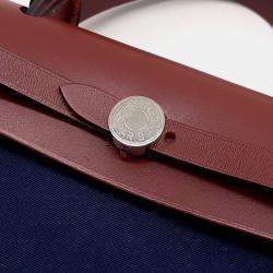 Pre Owned Hermes Blue Brown Fabric and Leather NEW ZIP Erbag Small Bag