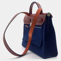 Pre Owned Hermes Blue Brown Fabric and Leather NEW ZIP Erbag Small Bag