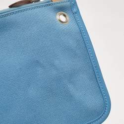 Pre Owned Hermes Bleu Azur/Natural Toile and Vache Hunter Herbag Zip 39 Bag