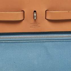 Pre Owned Hermes Bleu Azur/Natural Toile and Vache Hunter Herbag Zip 39 Bag