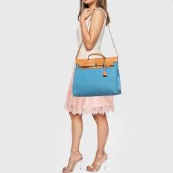 Pre Owned Hermes Bleu Azur/Natural Toile and Vache Hunter Herbag Zip 39 Bag