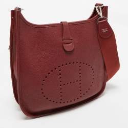 Hermes Rouge Casaque Taurillon Clemence Leather Evelyne III PM Bag