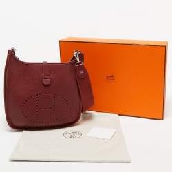 Hermes Rouge Casaque Taurillon Clemence Leather Evelyne III PM Bag