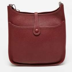 Hermes Rouge Casaque Taurillon Clemence Leather Evelyne III PM Bag
