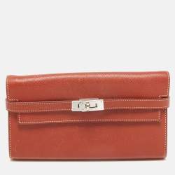 Hermes Brique Epsom Leather Kelly Longue Wallet