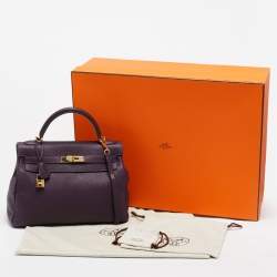 Hermes Raisin Togo Leather Gold Finish Kelly Retourne 32 Bag