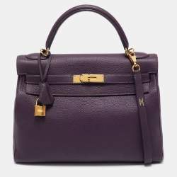 Hermes Raisin Togo Leather Gold Finish Kelly Retourne 32 Bag