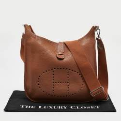 Pre Owned Hermes Gold Taurillon Clemence Leather Evelyne III GM Bag