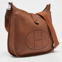 Pre Owned Hermes Gold Taurillon Clemence Leather Evelyne III GM Bag