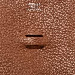 Pre Owned Hermes Gold Taurillon Clemence Leather Evelyne III GM Bag