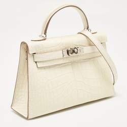 Pre Owned Hermes Nata Matte Alligator Mississippiensis Palladium Finish Mini Kelly II Sellier 20 Bag