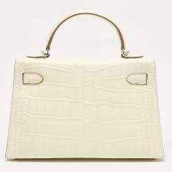 Pre Owned Hermes Nata Matte Alligator Mississippiensis Palladium Finish Mini Kelly II Sellier 20 Bag