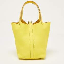 Hermes Mimosa Taurillon Clemence Leather and Alligator Touch Picotin Lock 18 Bag