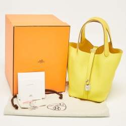 Hermes Mimosa Taurillon Clemence Leather and Alligator Touch Picotin Lock 18 Bag