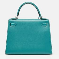 Hermès Vert Jade/Gris Perle Epsom Leather Palladium Finish Kelly Sellier 28 Bag