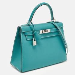 Hermès Vert Jade/Gris Perle Epsom Leather Palladium Finish Kelly Sellier 28 Bag