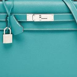Hermès Vert Jade/Gris Perle Epsom Leather Palladium Finish Kelly Sellier 28 Bag