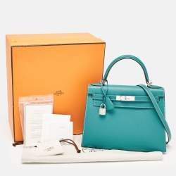 Hermès Vert Jade/Gris Perle Epsom Leather Palladium Finish Kelly Sellier 28 Bag