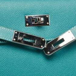 Hermès Vert Jade/Gris Perle Epsom Leather Palladium Finish Kelly Sellier 28 Bag
