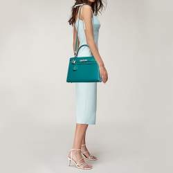 Hermès Vert Jade/Gris Perle Epsom Leather Palladium Finish Kelly Sellier 28 Bag