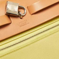 Pre Owned Hermes Lime/Natural Toile and Vache Hunter Herbag Zip 31 Bag