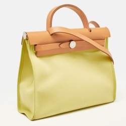 Pre Owned Hermes Lime/Natural Toile and Vache Hunter Herbag Zip 31 Bag
