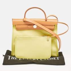 Pre Owned Hermes Lime/Natural Toile and Vache Hunter Herbag Zip 31 Bag