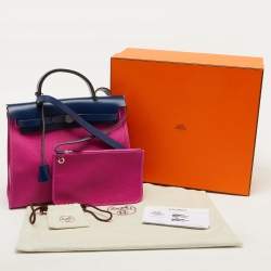 Hermes Magnolia/Blue Saphir Toile Canvas and Vache Hunter Herbag Zip 31 Bag